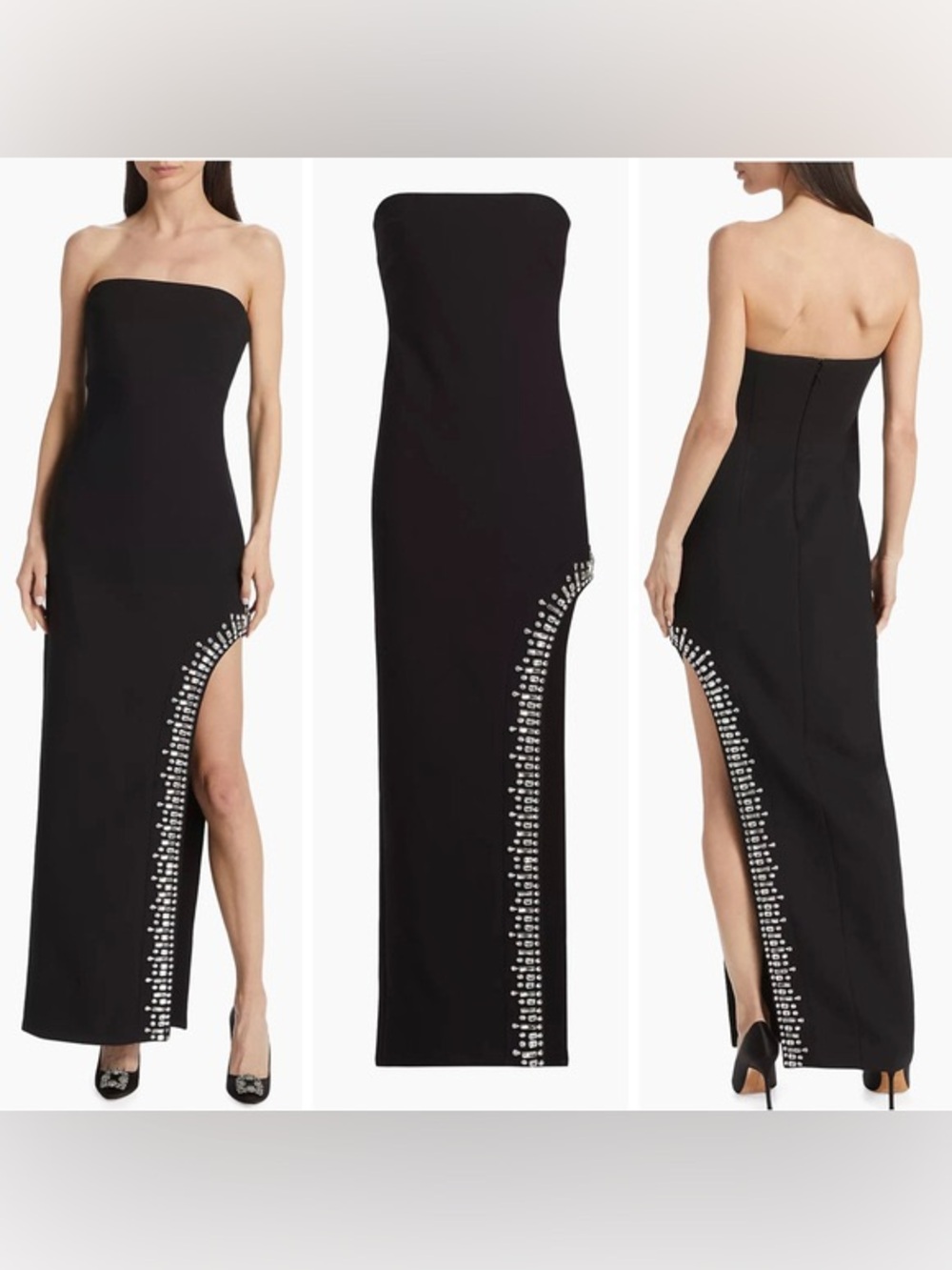 Cinq a Sept Sammy Gown Size 10 Black Strapless Crystal Slit Maxi Dress $685